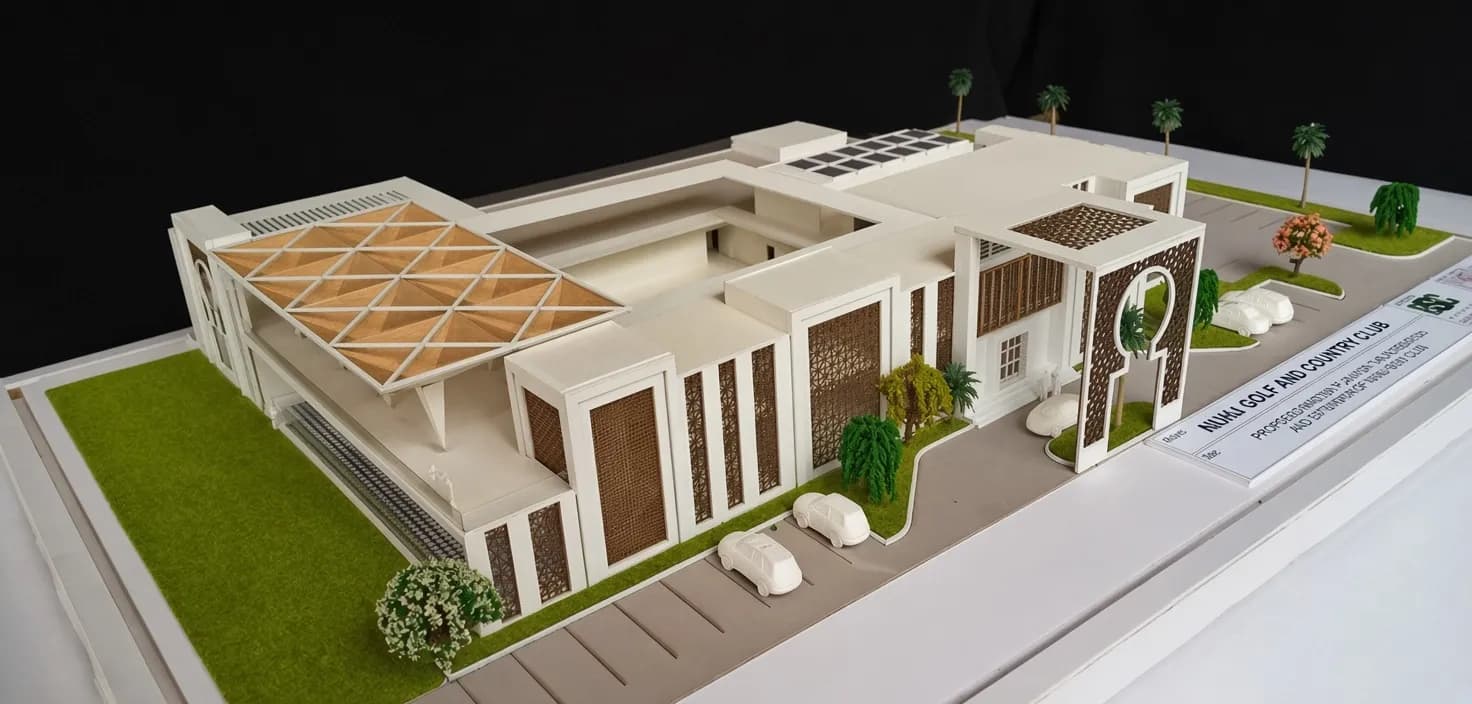 Scale model of the Nyali Golf & Country club, rendered at 1:100 scale