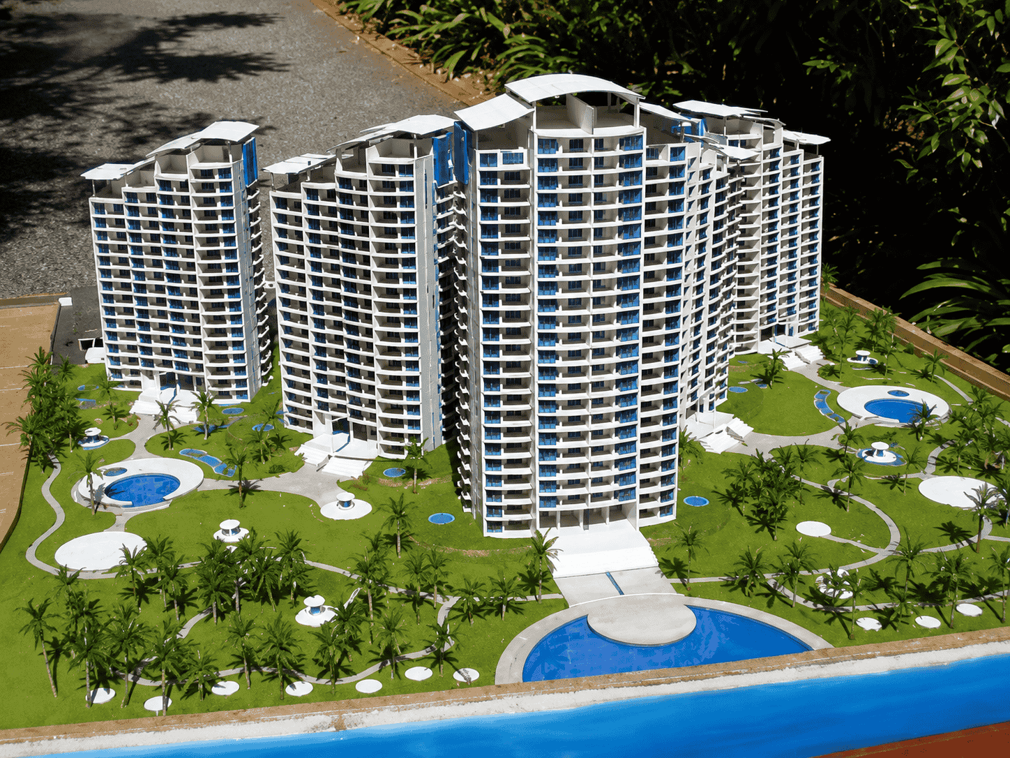 Scale model of a glass coastal residential tower